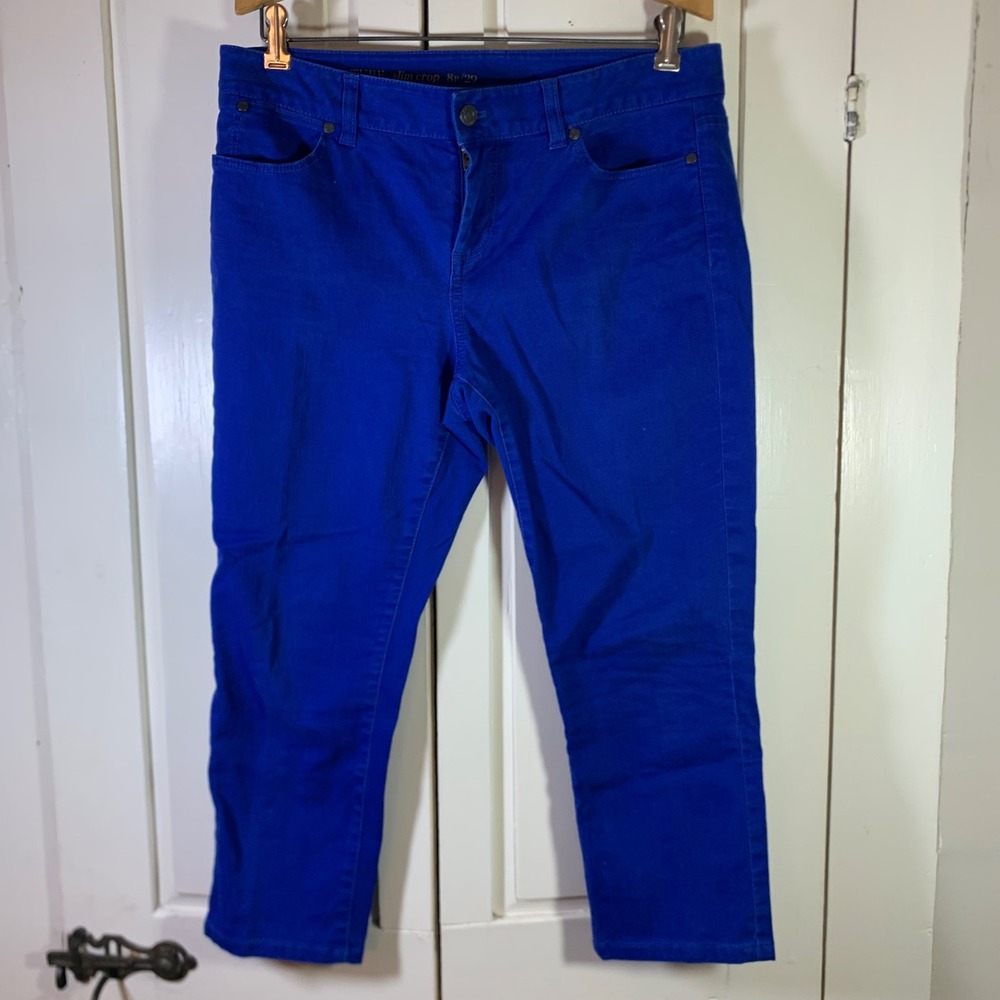Talbots Signature Slim Crop Pants Womens 8P Cobalt Blue Stretch Cotton 5-Pocket
